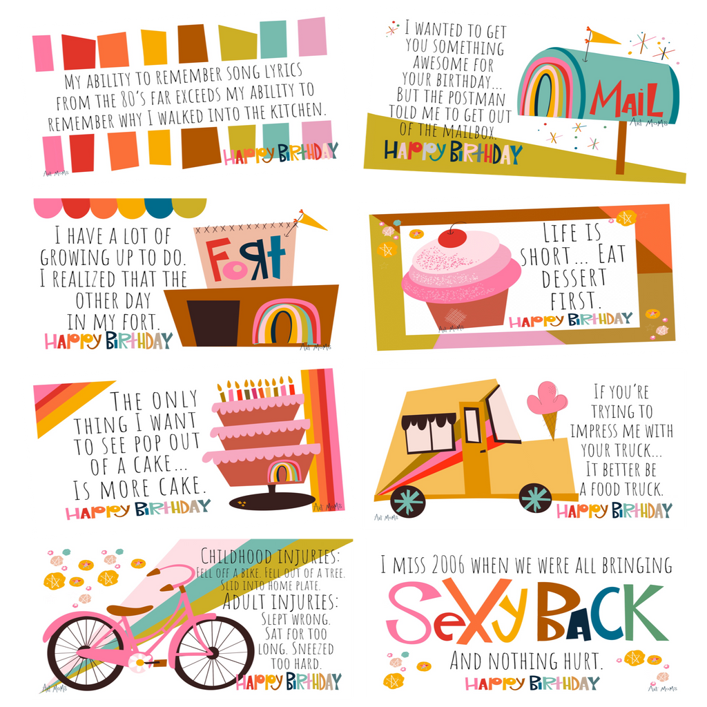 Food Trucks, Bicycles, and Forts Oh my. Assorted Birthday Notecard Pack