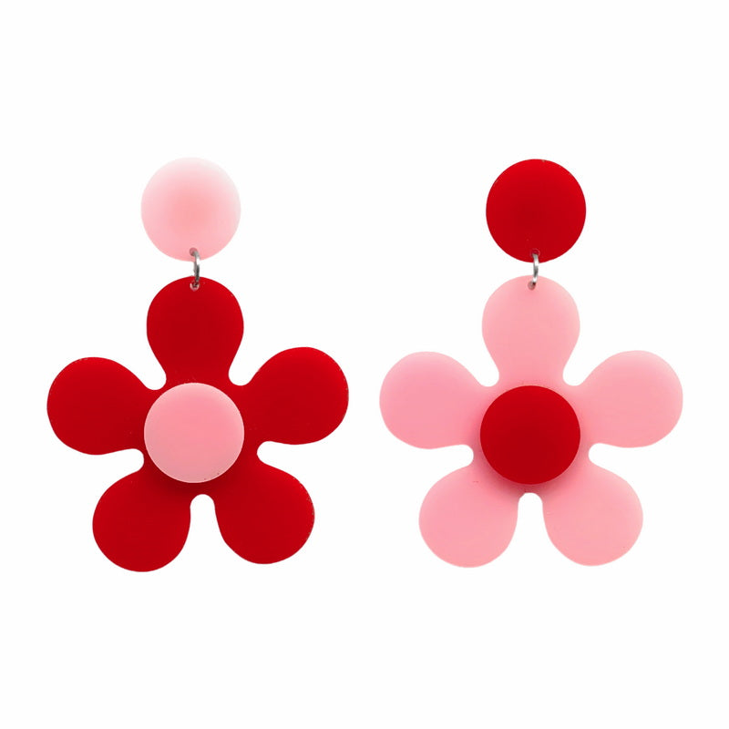 New Arrival- Pink and Red Daisy Acrylic Earrings