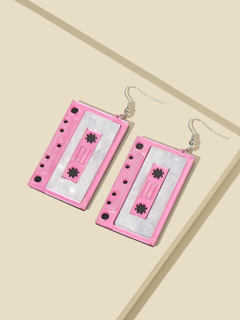 Pink Cassette Tape Earrings